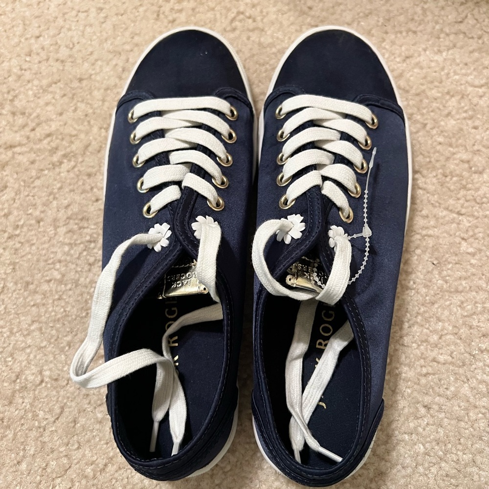 NWT JACK ROGERS Lia Satin Lace Up Casual Fashion Sneakers - Midnight Navy